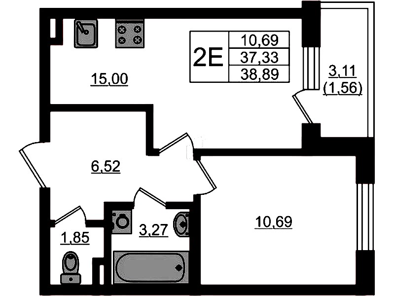 1-комнатная квартира 38.89 м², 1/4 эт., ЖК «Новая история»
